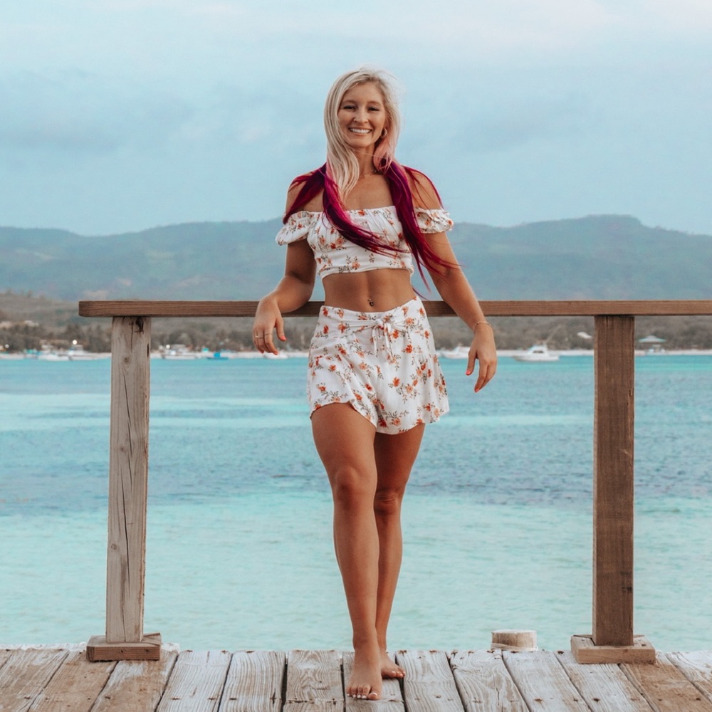 Floral Off-Shoulder Crop Top and Shorts Set